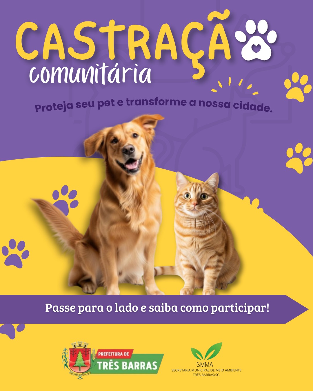 Três Barras abre inscrições para castrações gratuitas de cães e gatos