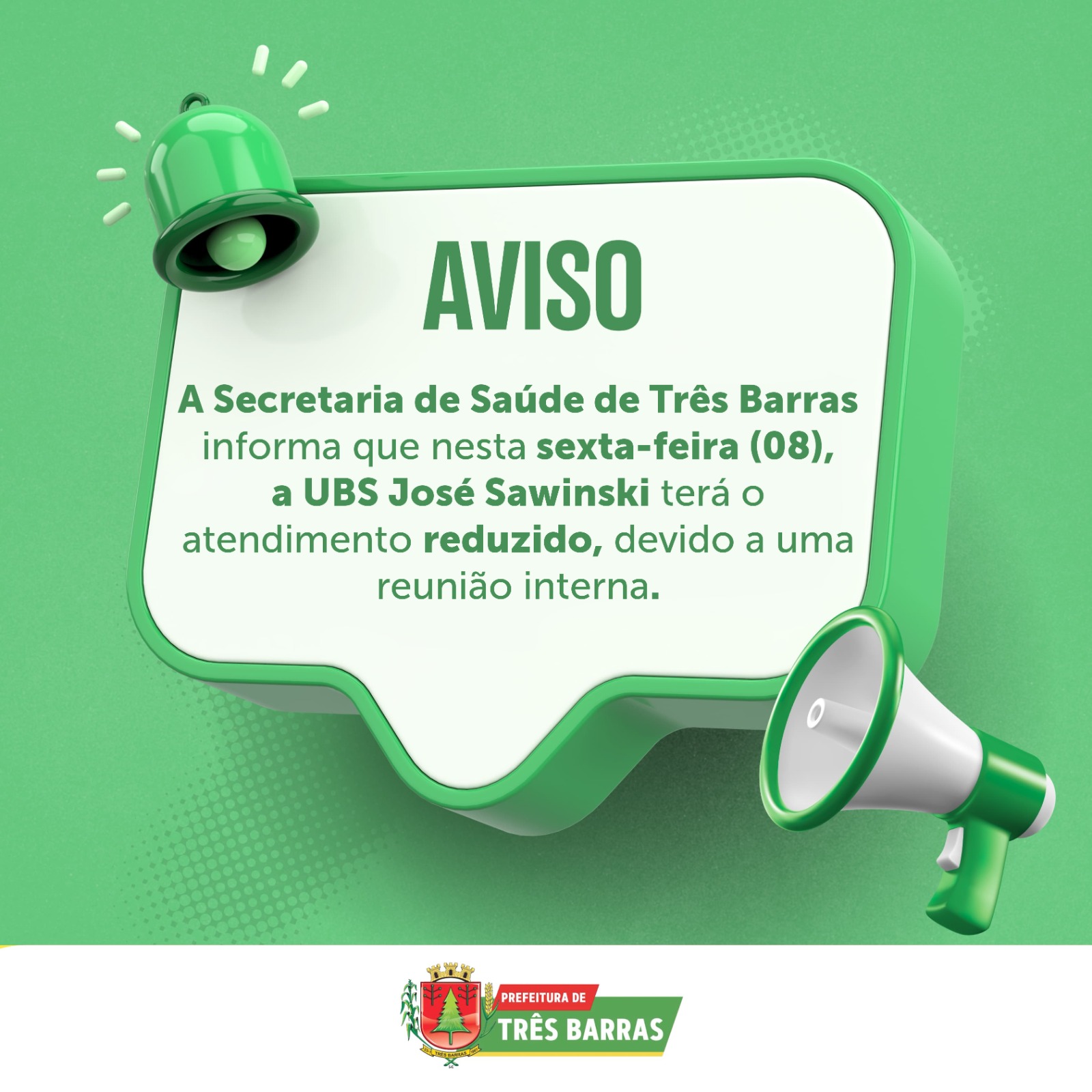 UBS José Sawinski terá funcionamento até às 15h nesta sexta-feira, 08 de agosto