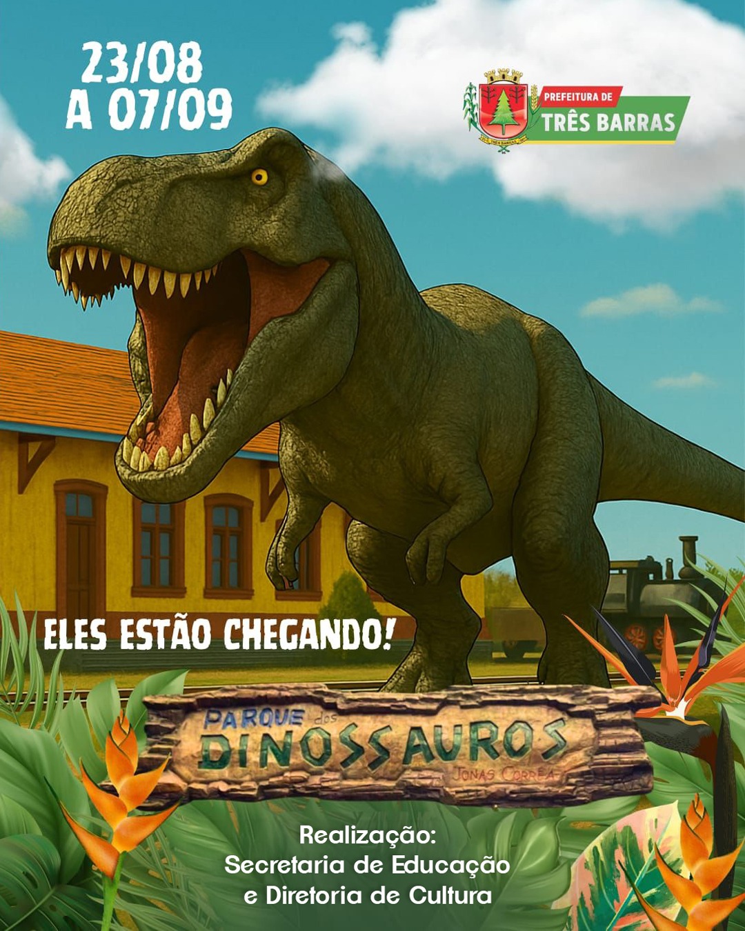 Parque dos Dinossauros será instalado em Três Barras; As réplicas ficarão expostas entre os dias 23 de agosto a 07 de setembro Parque dos Dinossauros será instalado em Três Barras; As réplicas ficarão expostas entre os dias 23 de agosto a 07 de setembro
