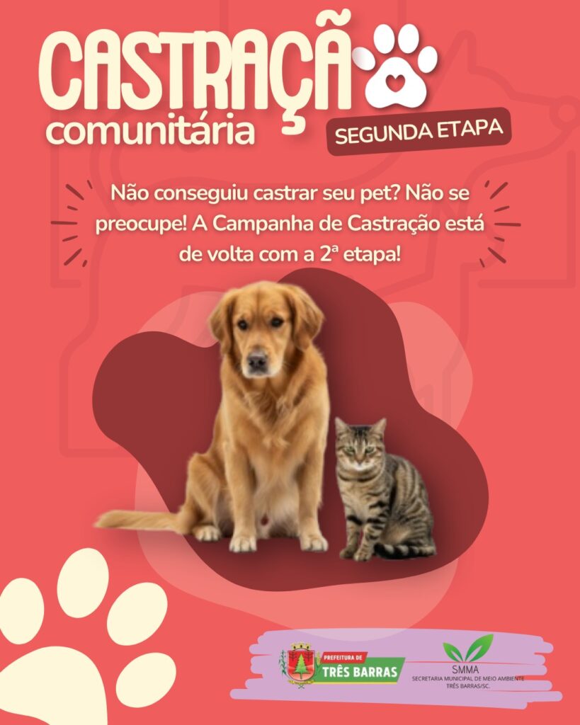 Três Barras realiza segunda etapa da Castração Comunitária de cães e gatos Três Barras realiza segunda etapa da Castração Comunitária de cães e gatos