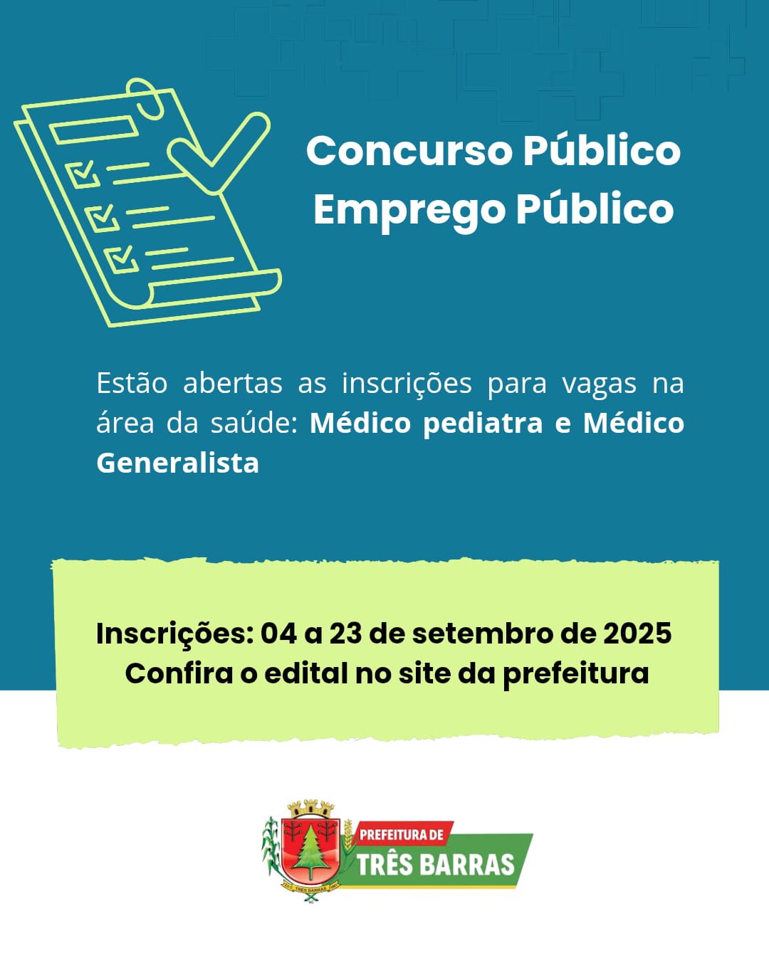 Prefeitura de Três Barras lança Edital para Concurso Público para Emprego Público