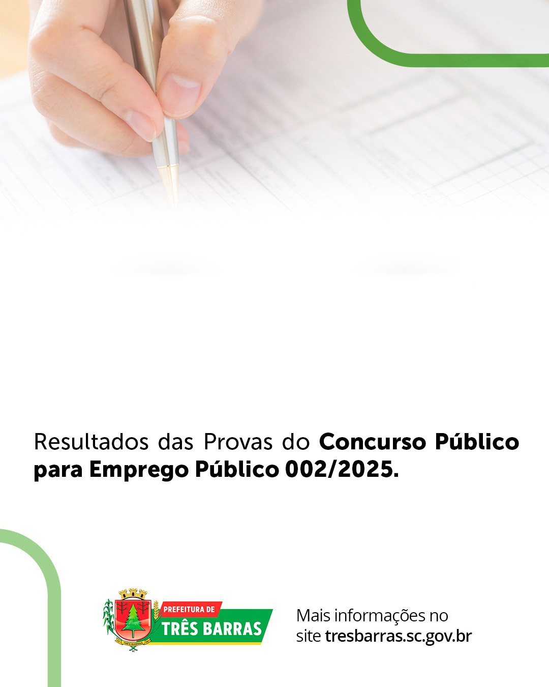 Três Barras divulga resultados das provas do Concurso Público para Emprego Público (002/2025)