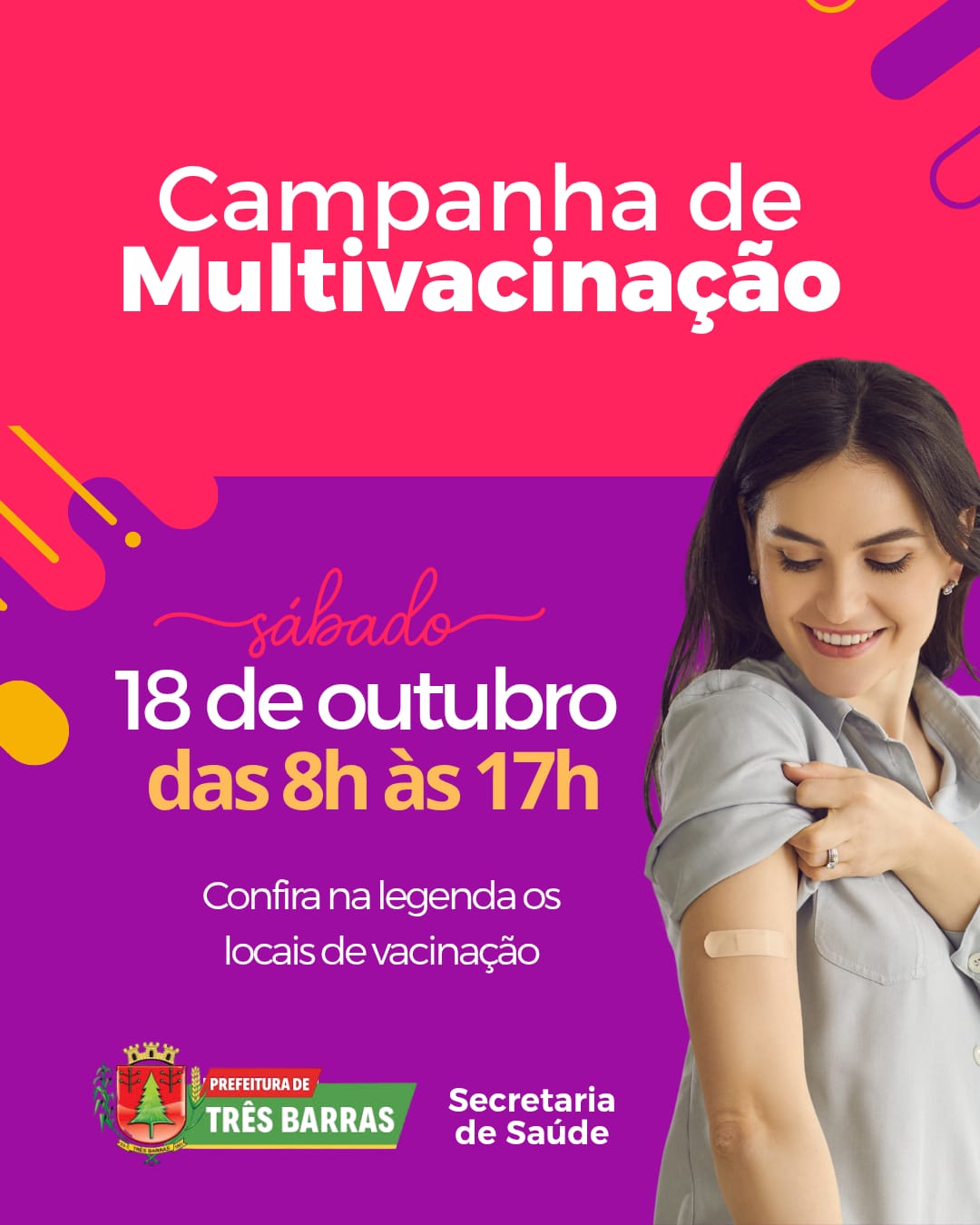 Saúde de Três Barras realiza no próximo sábado, 18, Campanha de Multivacinação