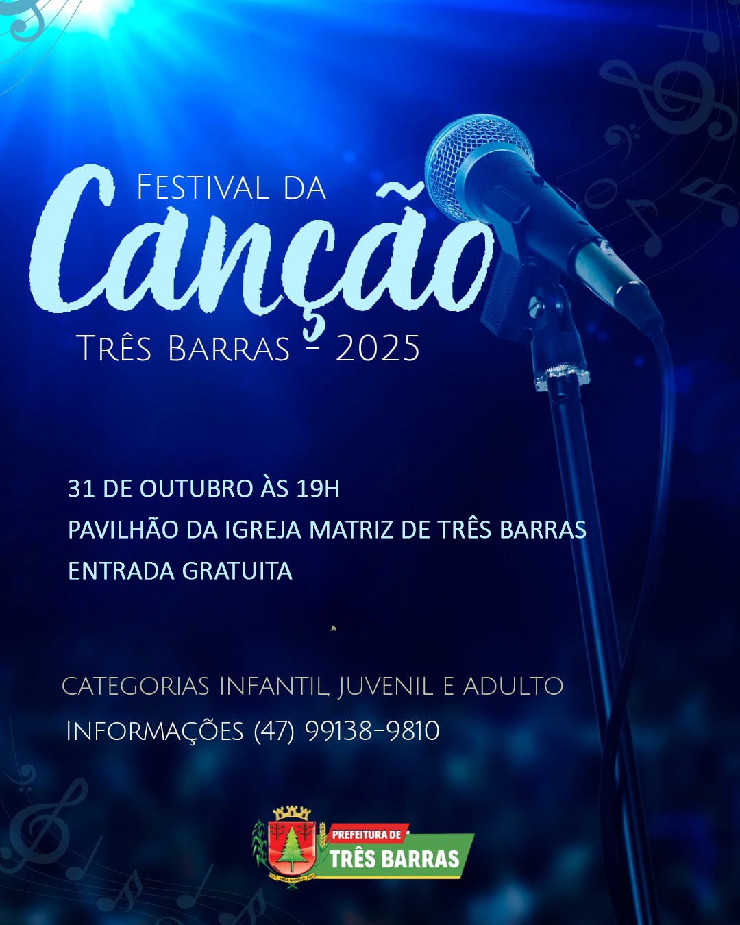 Três Barras realiza Festival da Canção na próxima sexta-feira, 31 de outubro