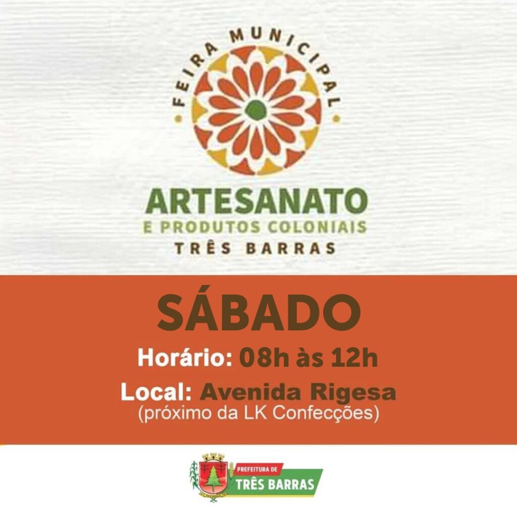 Neste sábado, dia 04 de outubro, tem nova edição da Feira Municipal de Artesanato e Produtos Coloniais Neste sábado, dia 04 de outubro, tem nova edição da Feira Municipal de Artesanato e Produtos Coloniais