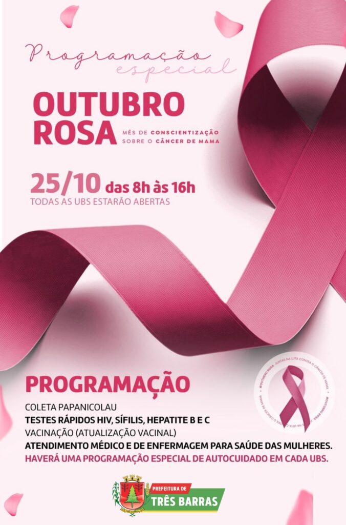Três Barras: Unidades Básicas de Saúde terão Ações alusivas à Campanha Outubro Rosa neste sábado Três Barras: Unidades Básicas de Saúde terão Ações alusivas à Campanha Outubro Rosa neste sábado