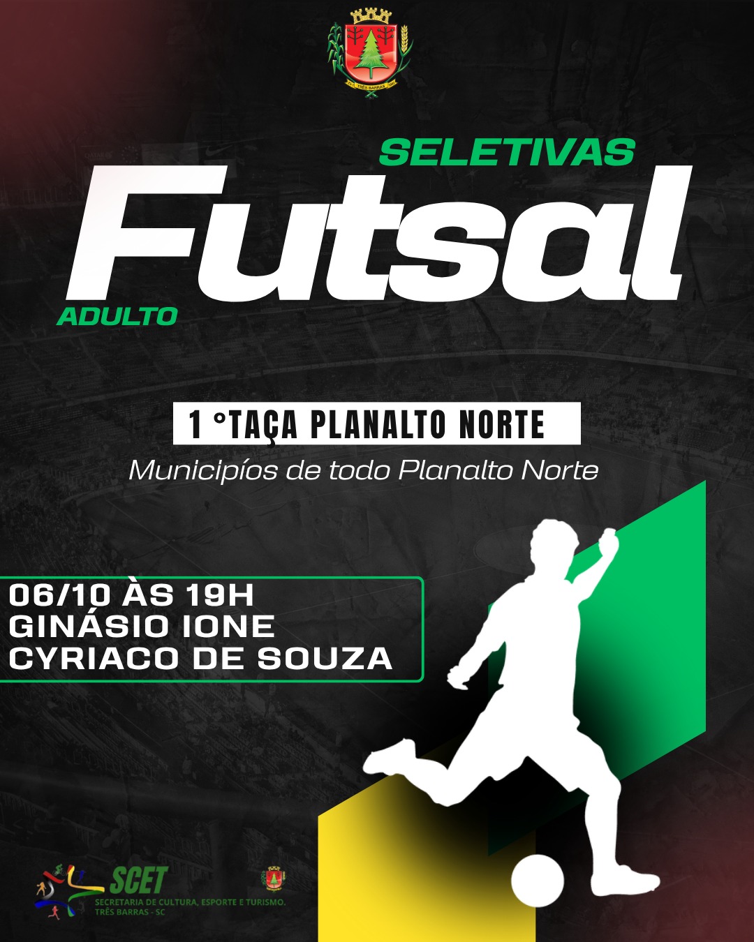 Três Barras sediará seletivas do Futsal adulto na próxima segunda-feira, 06 de outubro