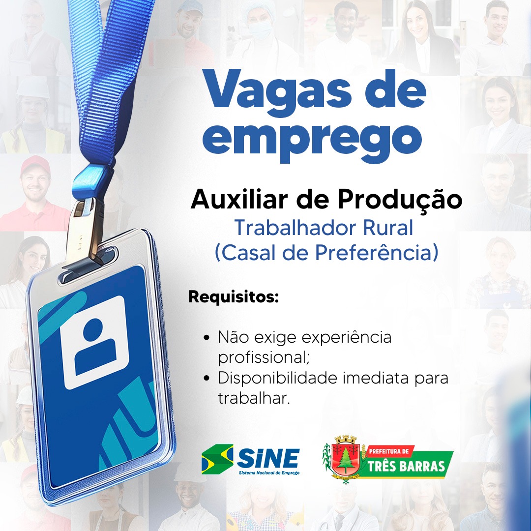 Posto do SINE de Três Barras oferta vagas de emprego