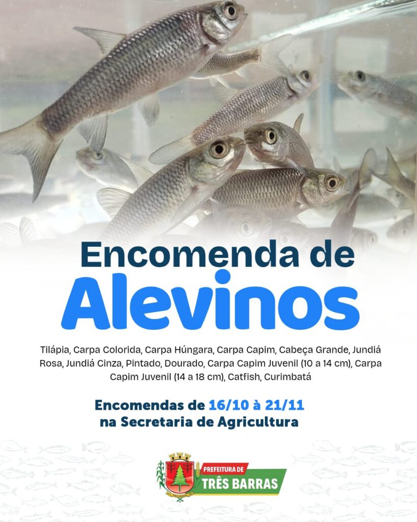 Abertas as inscrições para a aquisição de alevinos em Três Barras; encomendas seguem até o dia 21 de novembro