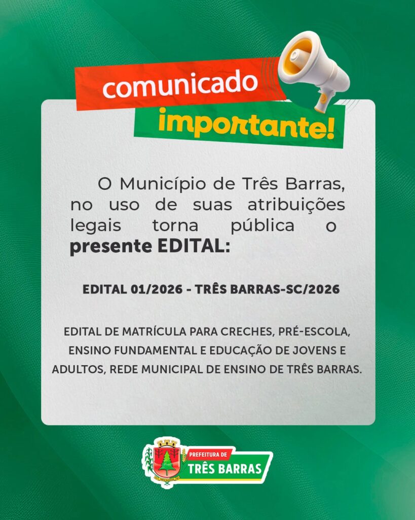 Três Barras abre matrículas para a Rede Municipal de Ensino Três Barras abre matrículas para a Rede Municipal de Ensino