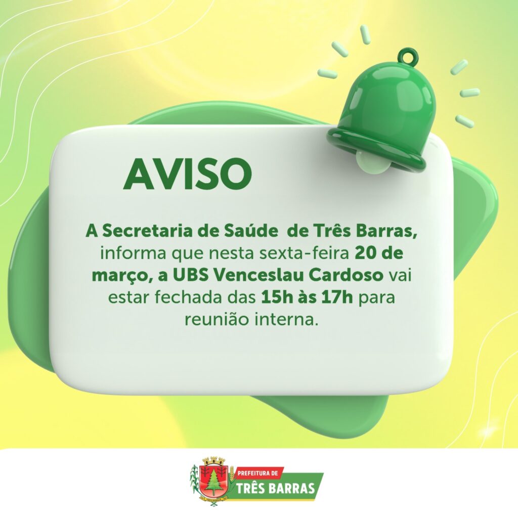 UBS Venceslau Cardoso terá horário alterado nesta sexta-feira (20) UBS Venceslau Cardoso terá horário alterado nesta sexta-feira (20)