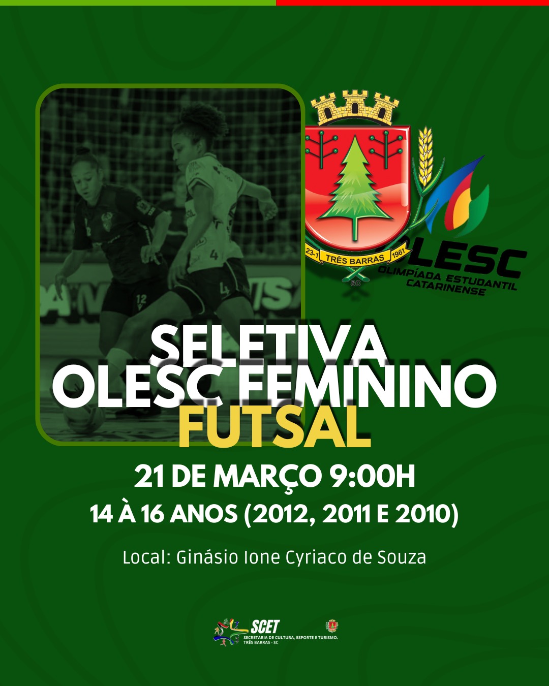 Três Barras promove seletiva de Futsal Feminino para a OLESC neste sábado