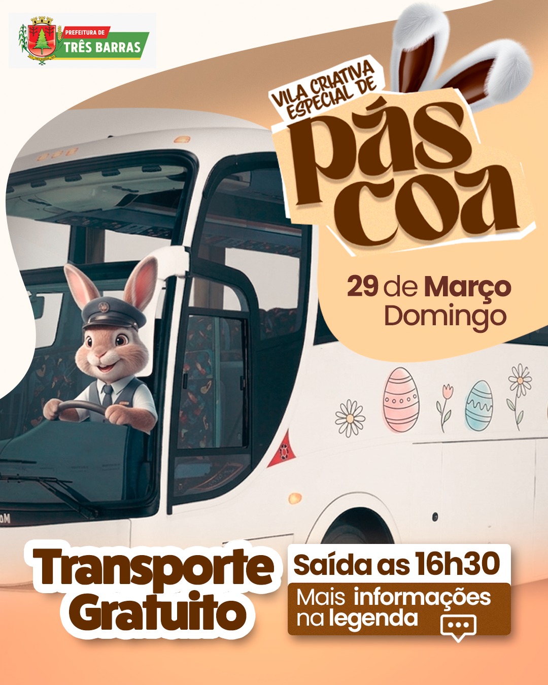 Transporte gratuito garante acesso à Vila Criativa de Páscoa neste domingo