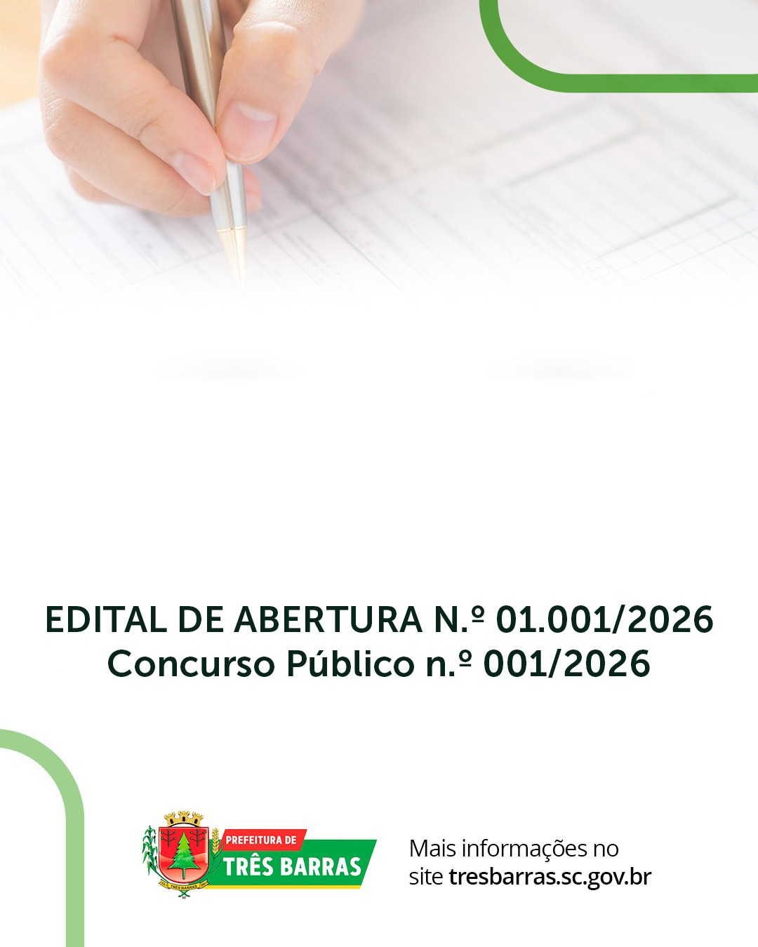 Três Barras divulga Edital de Abertura de Concurso Público