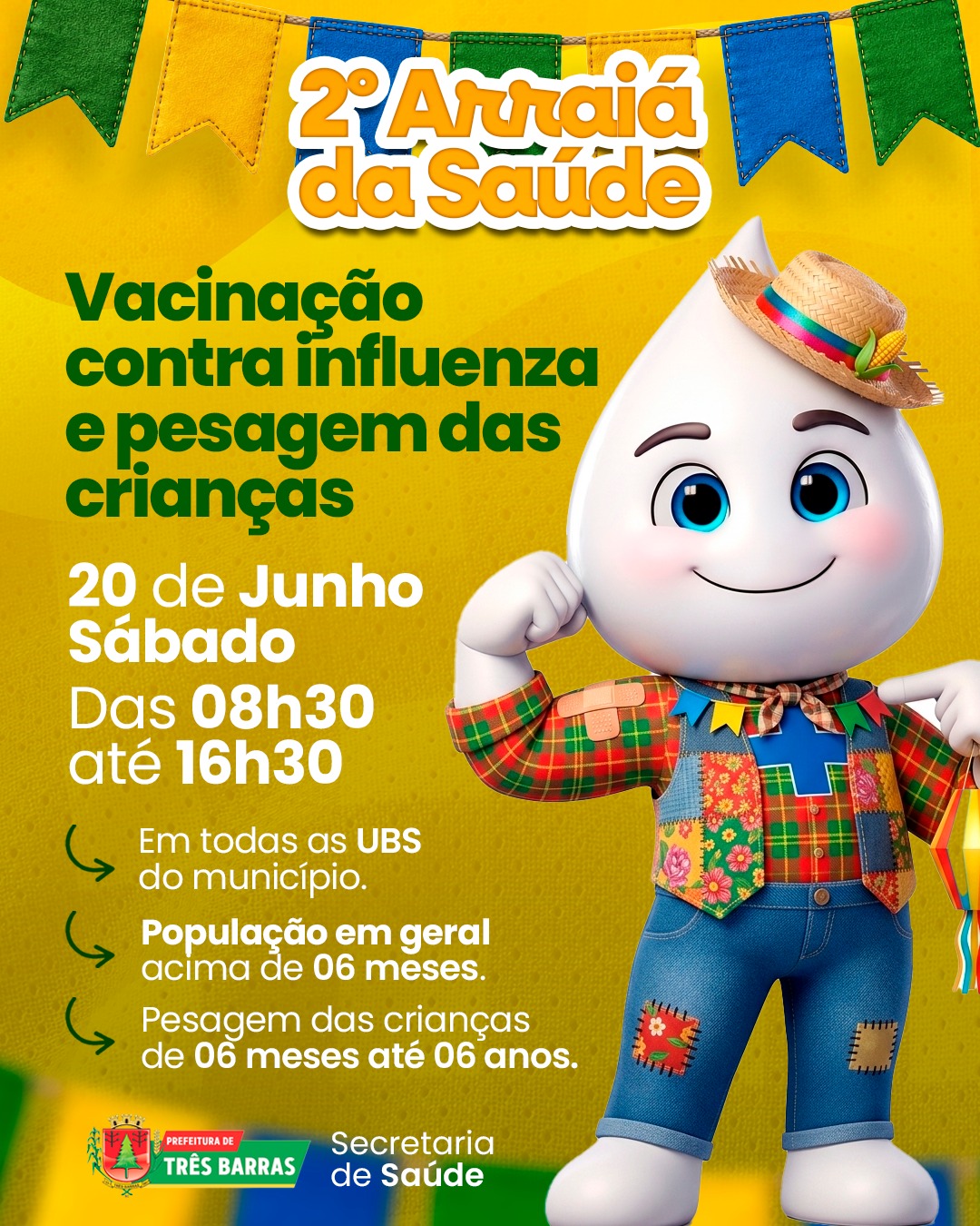Saúde de Três Barras realiza Campanha de Vacinação em clima Junino neste próximo sábado, 20