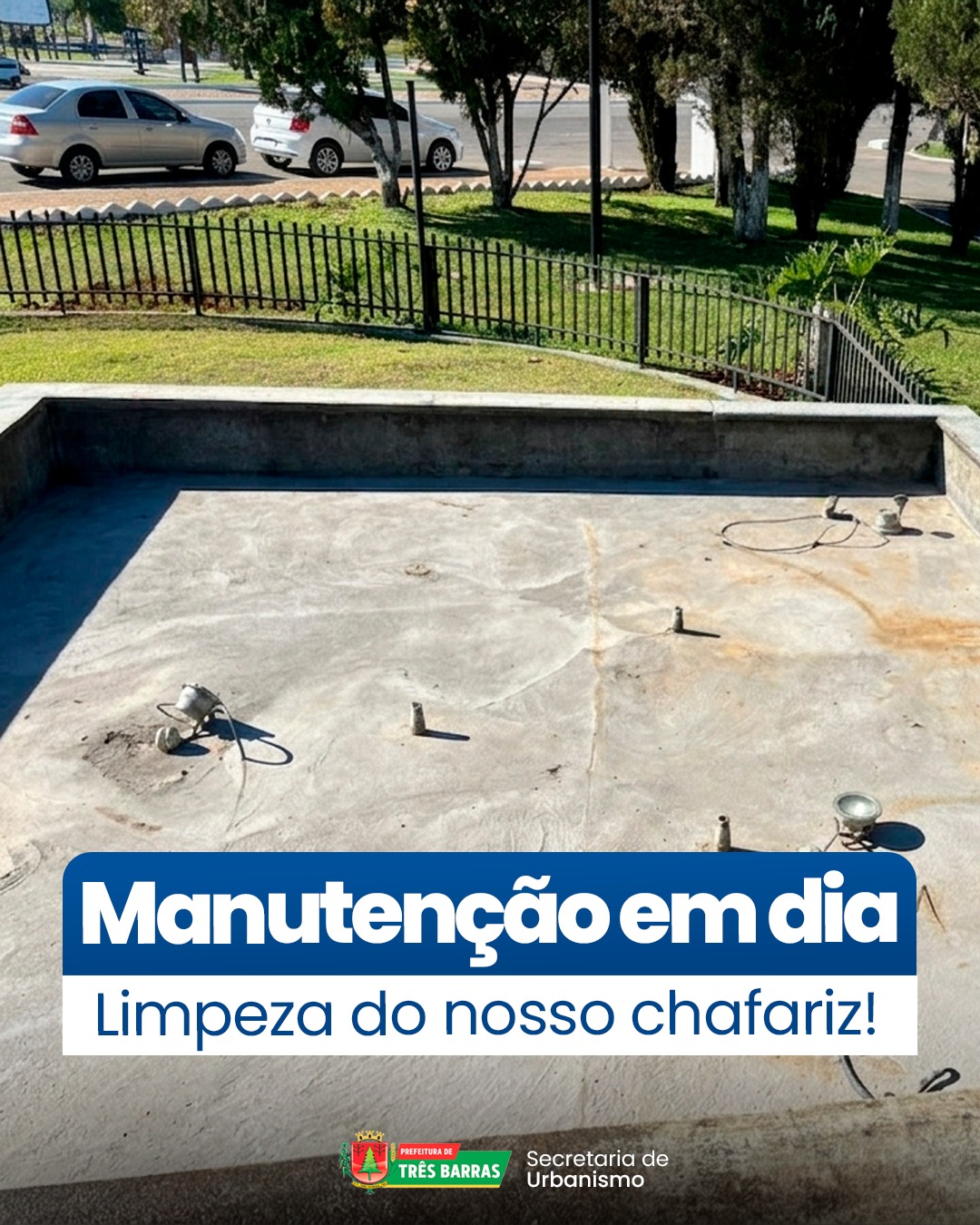 Secretaria de Urbanismo realiza manutenção preventiva no chafariz de Três Barras