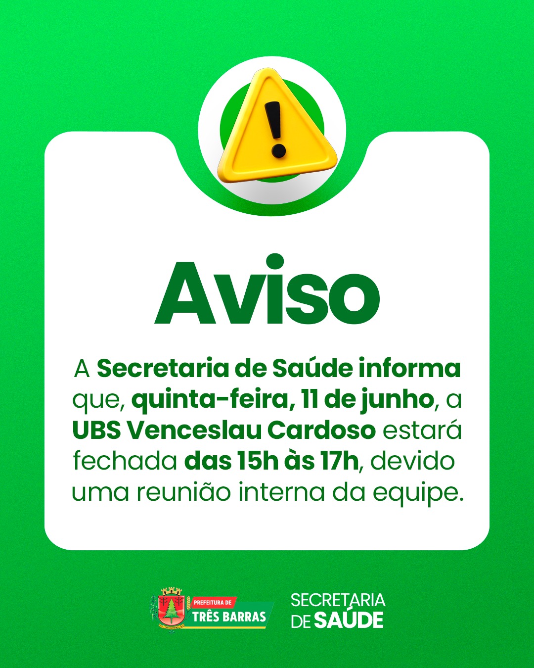 UBS Venceslau Cardoso no São Cristóvão terá atendimento reduzido nesta quinta-feira, 11 UBS Venceslau Cardoso no São Cristóvão terá atendimento reduzido nesta quinta-feira, 11
