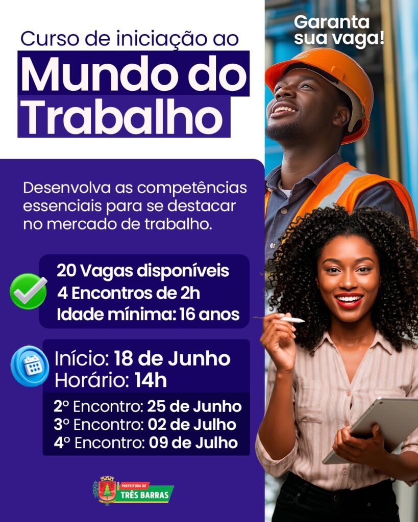 Prefeitura de Três Barras abre inscrições para curso de iniciação ao mercado de trabalho Prefeitura de Três Barras abre inscrições para curso de iniciação ao mercado de trabalho