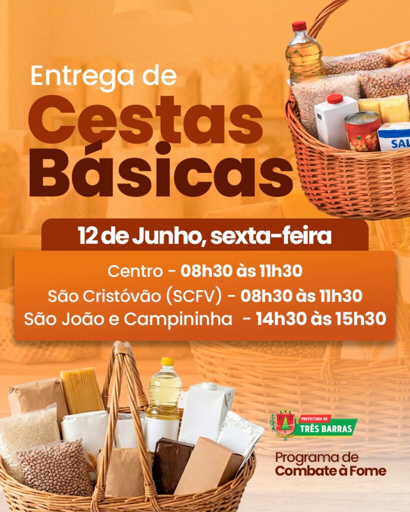 Cestas básicas do Programa de Combate à Fome serão entregues nesta próxima sexta-feira, 12 Cestas básicas do Programa de Combate à Fome serão entregues nesta próxima sexta-feira, 12