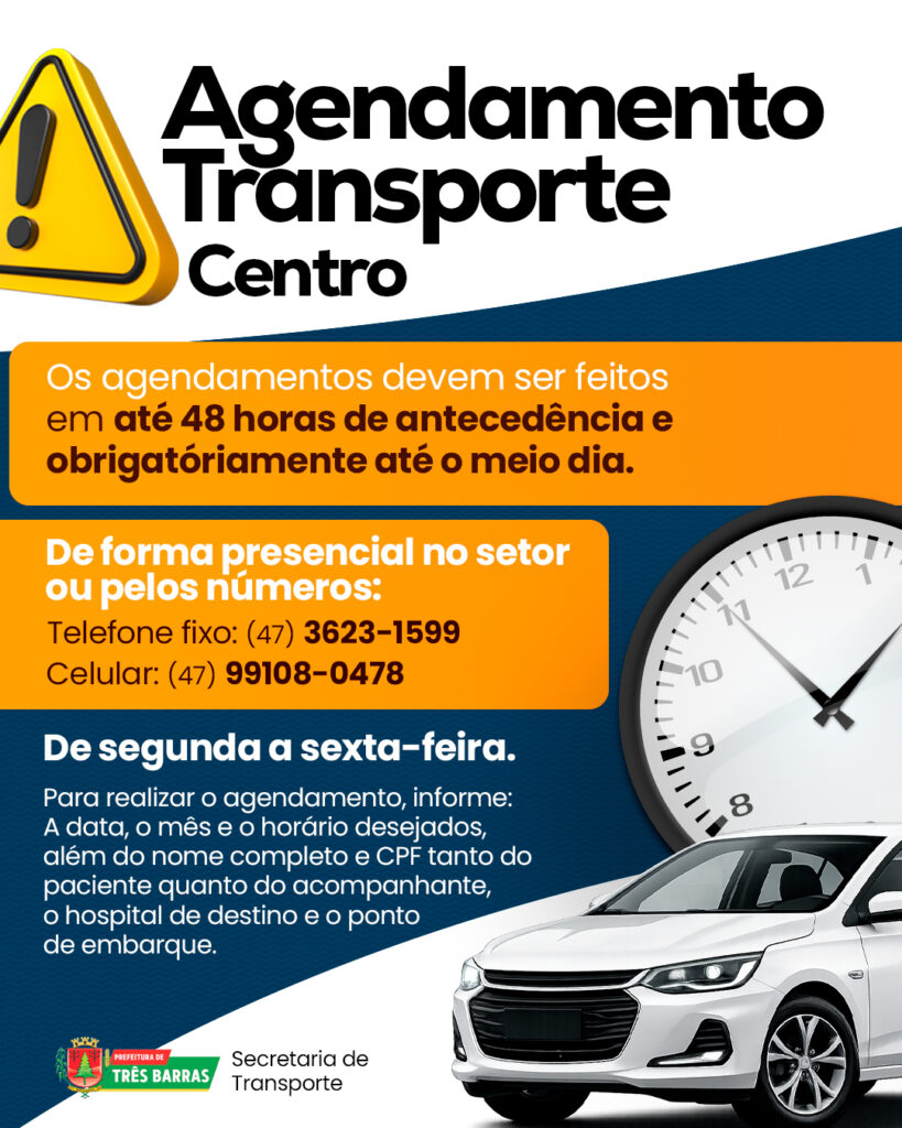 Atenção, moradores de Três Barras! Fique por dentro das regras para o Agendamento de Transporte da Saúde Atenção, moradores de Três Barras! Fique por dentro das regras para o Agendamento de Transporte da Saúde