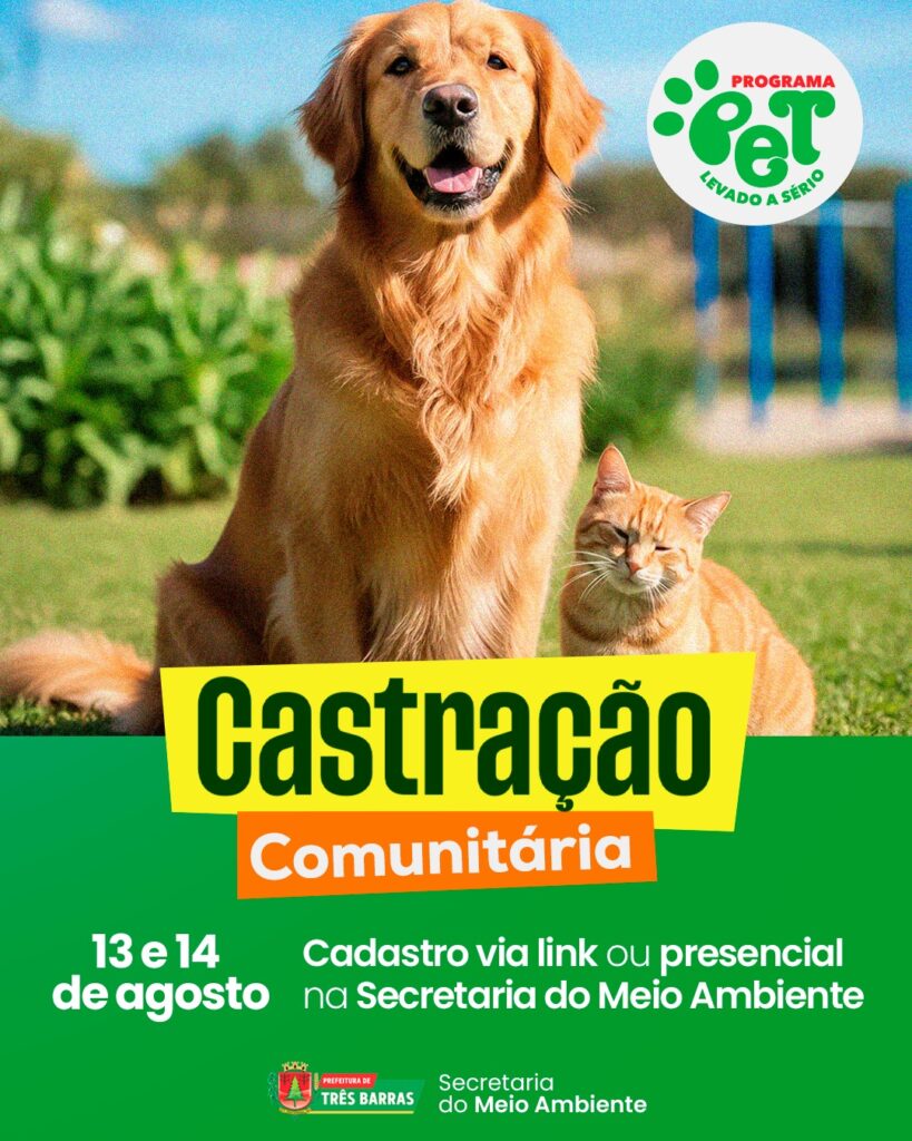 Prefeitura de Três Barras promove nova etapa de Castração Comunitária em agosto Prefeitura de Três Barras promove nova etapa de Castração Comunitária em agosto