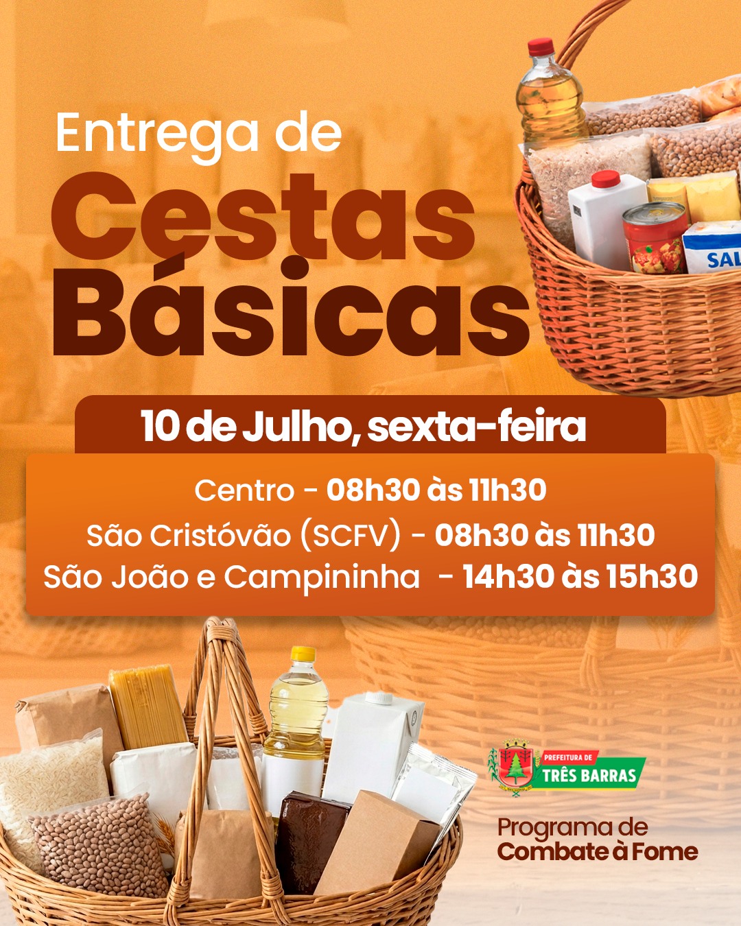Prefeitura de Três Barras realiza nova entrega de cestas básicas do Programa de Combate à Fome Prefeitura de Três Barras realiza nova entrega de cestas básicas do Programa de Combate à Fome