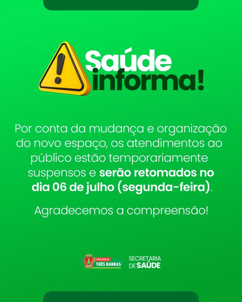 Atenção: Mudanças no atendimento da Secretaria de Saúde de Três Barras Atenção: Mudanças no atendimento da Secretaria de Saúde de Três Barras