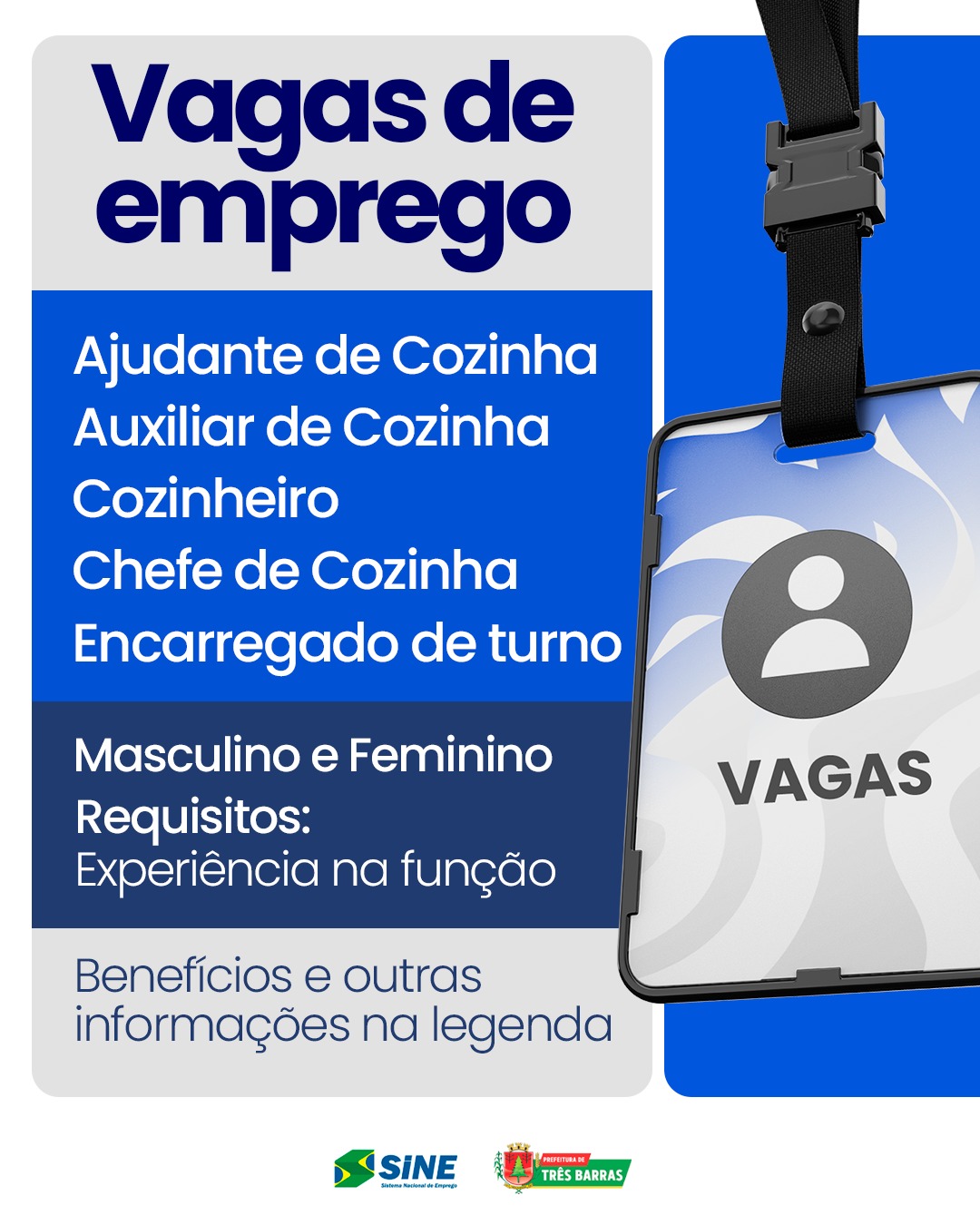 Oportunidade: SINE de Três Barras dispõe de Vagas de Emprego Oportunidade: SINE de Três Barras dispõe de Vagas de Emprego