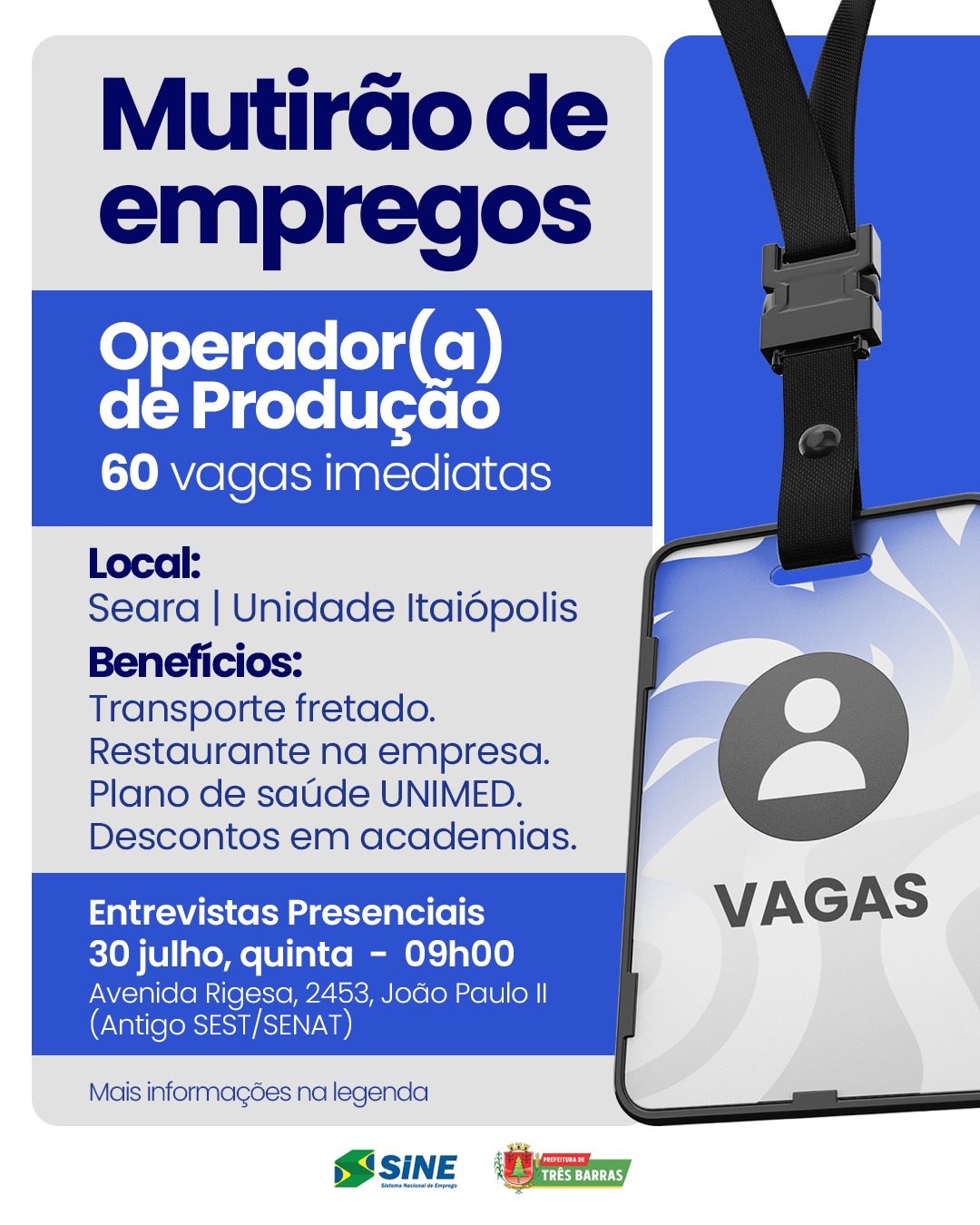 Mutirão oferece 60 vagas imediatas para Operador(a) de Produção