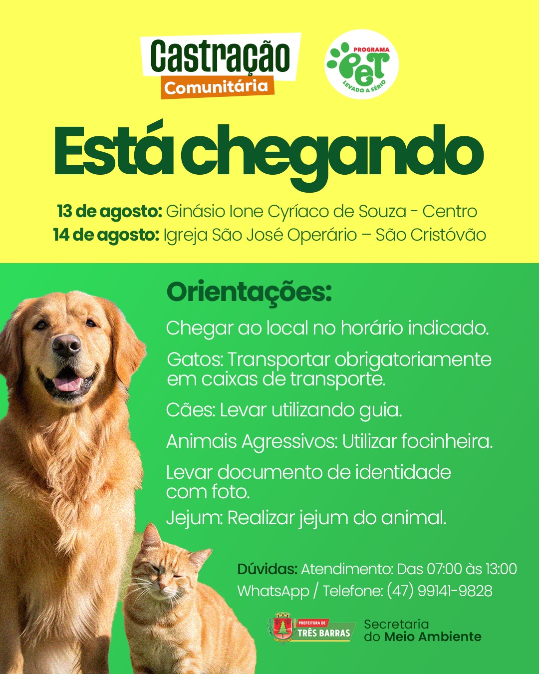 Atenção, tutores de Três Barras! Chegou o momento de cuidar da saúde do seu animal de estimação