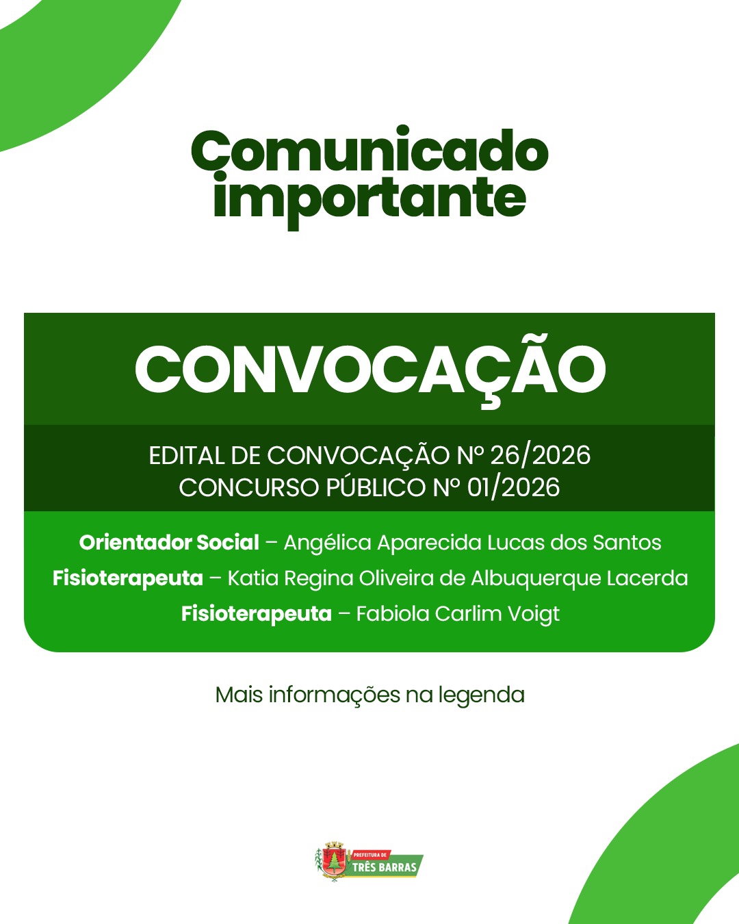 Atenção: Três Barras convoca candidatas aprovadas no Concurso Público nº 01/2026