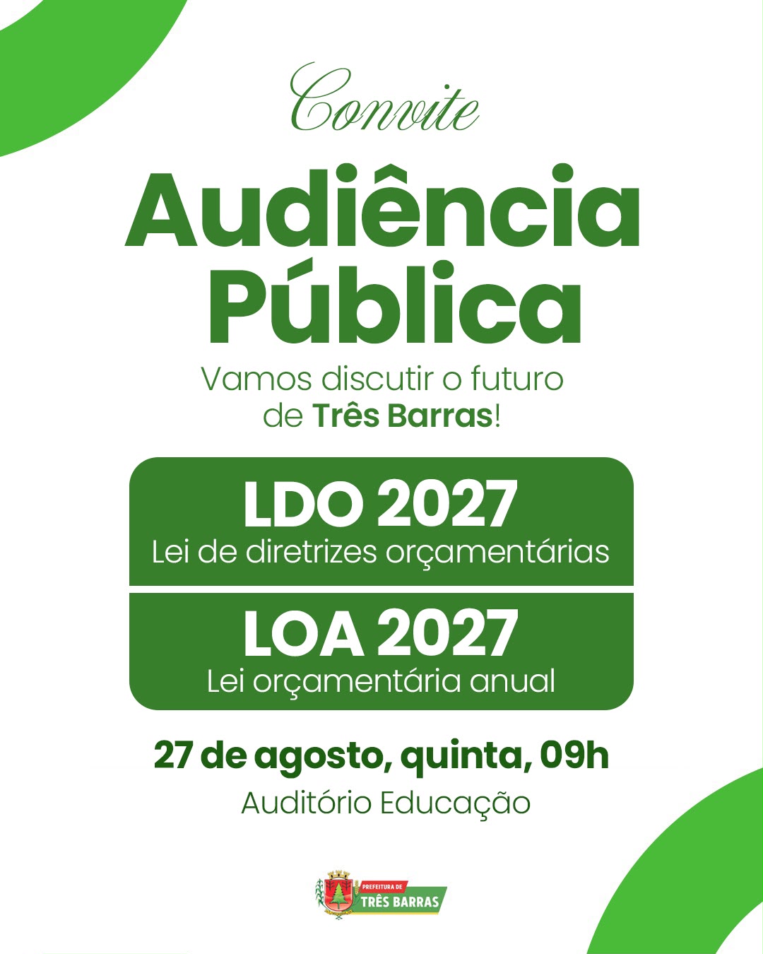Três Barras realiza Audiência Pública para discutir a LDO e LOA