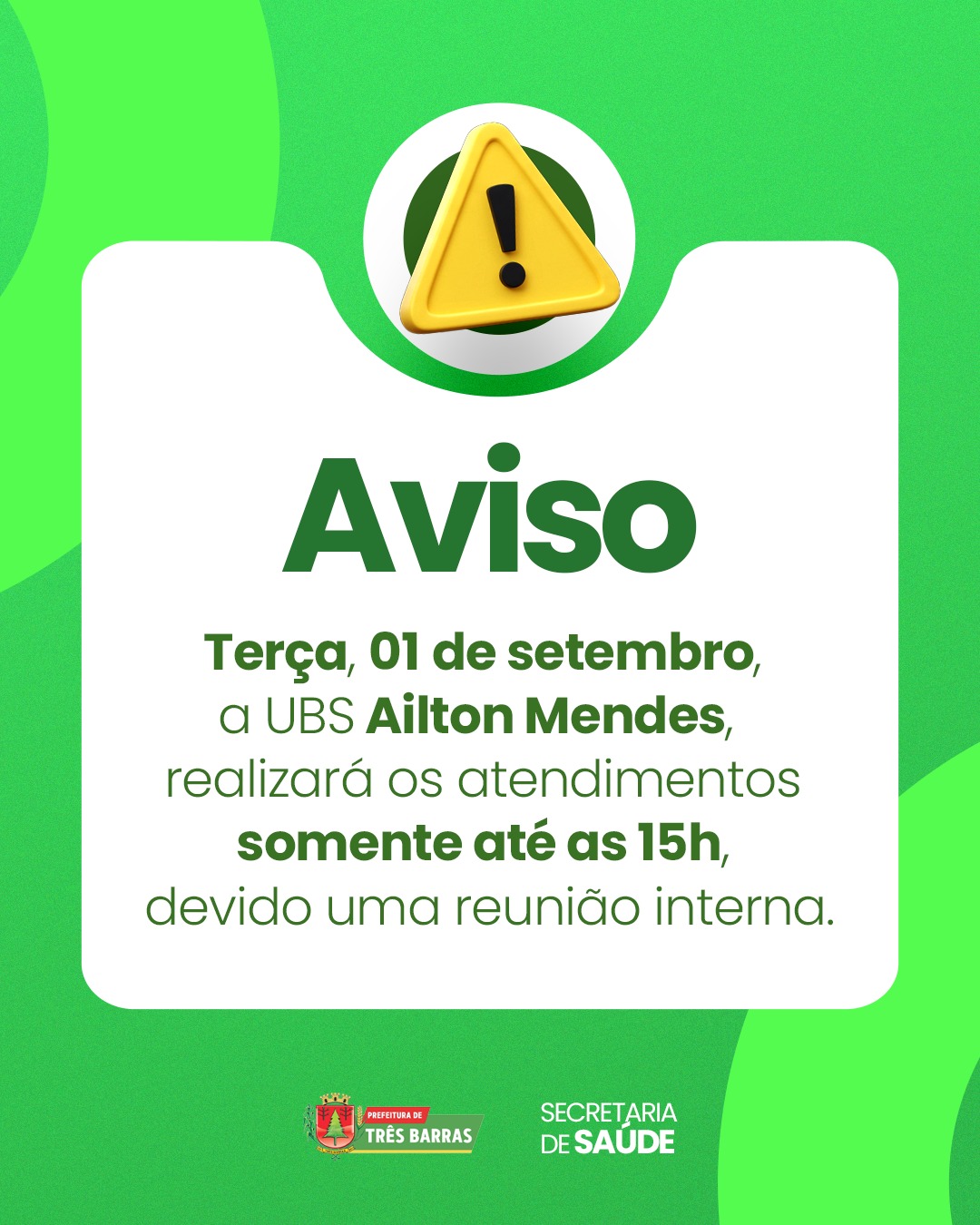 UBS Ailton Mendes terá atendimento reduzido nesta terça-feira, 1º de setembro