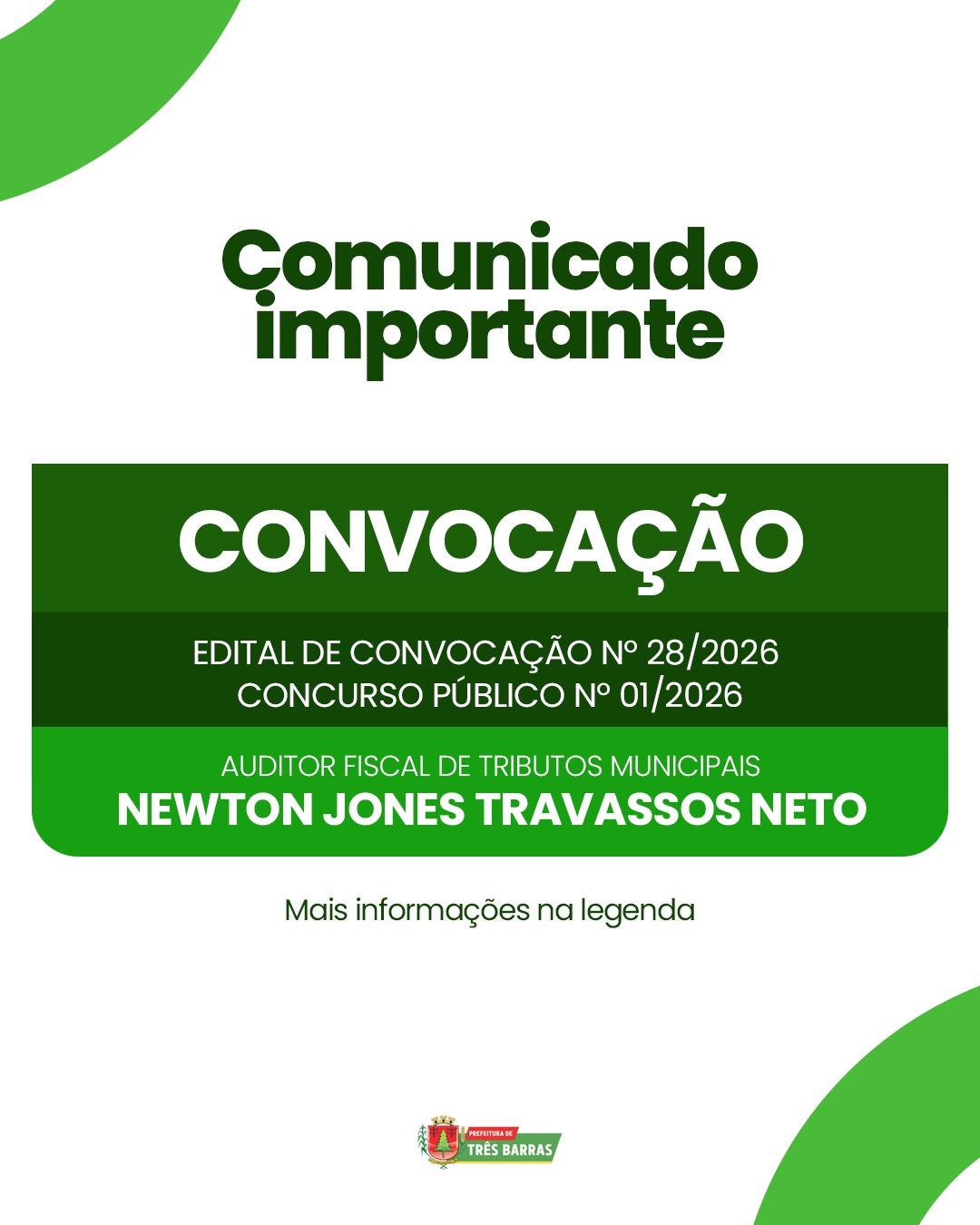 Atenção: Prefeitura de Três Barras convoca candidato aprovado no Concurso Público