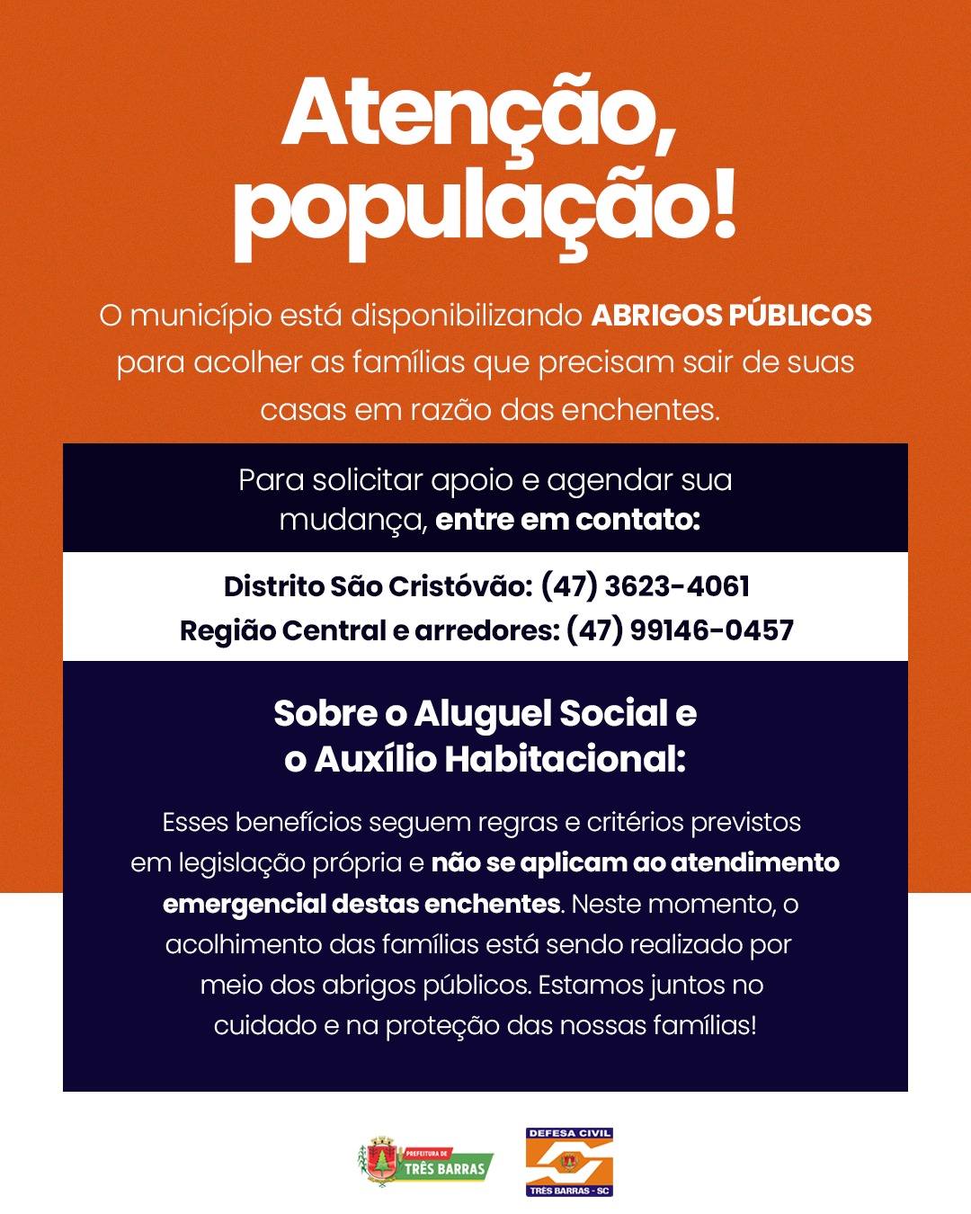 Três Barras abrem Abrigos Públicos para acolhimento de famílias afetadas pelas cheias