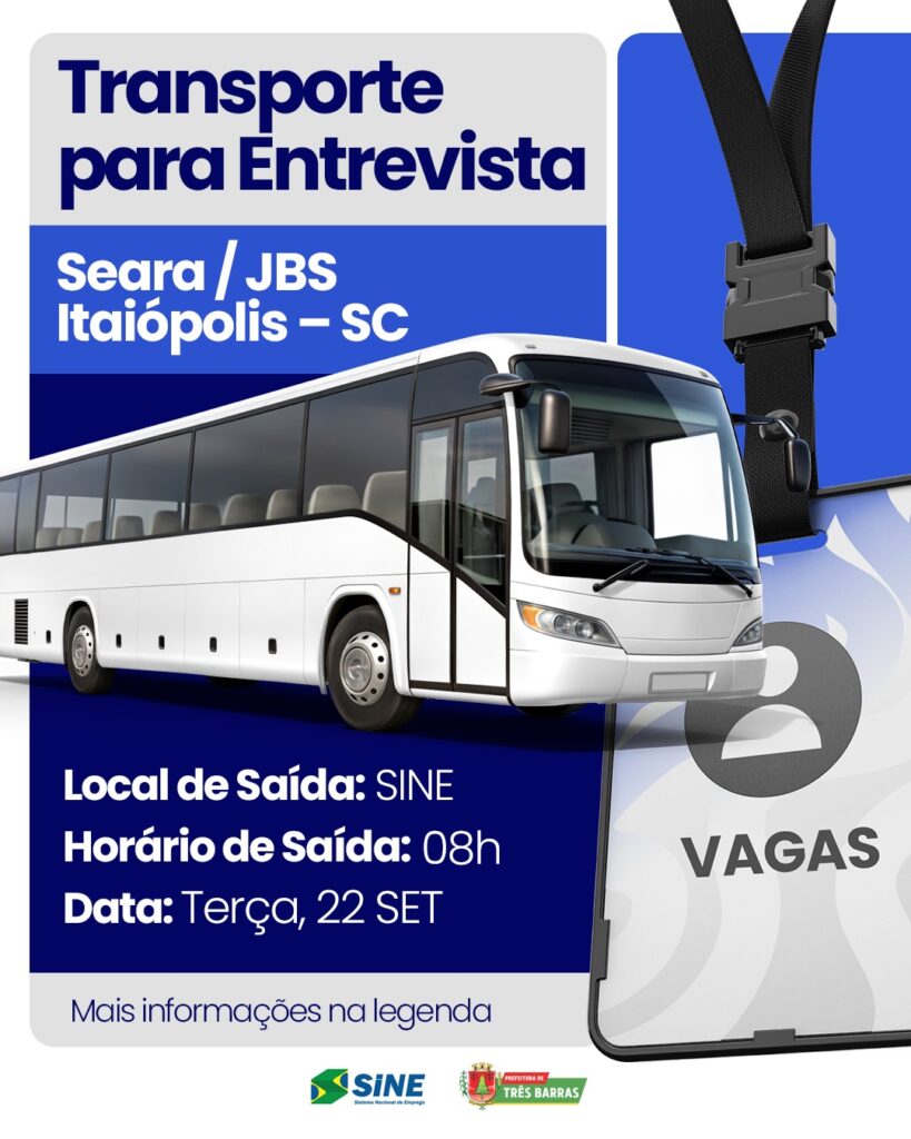 Transporte gratuito garante deslocamento de trabalhadores para entrevistas na Seara/JBS em Itaiópolis Transporte gratuito garante deslocamento de trabalhadores para entrevistas na Seara/JBS em Itaiópolis