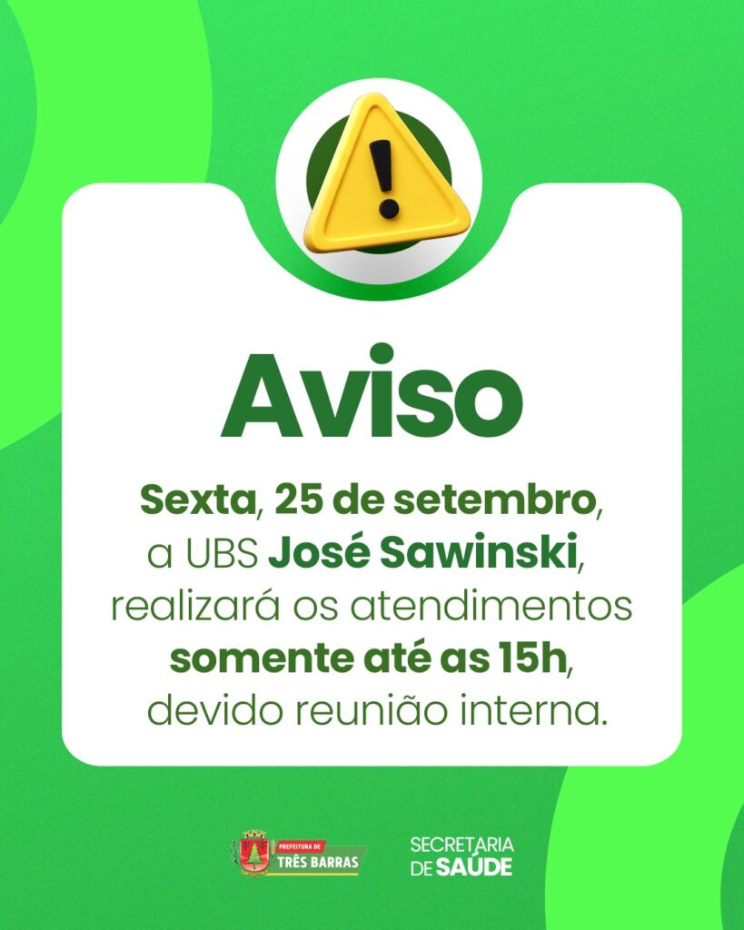 UBS José Sawinski terá funcionamento reduzido nesta sexta-feira, 25