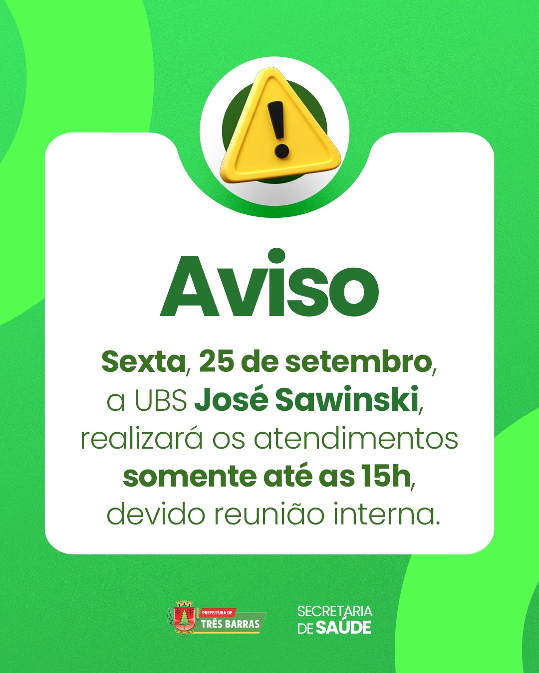 UBS José Sawinski terá funcionamento reduzido nesta sexta-feira, 25 UBS José Sawinski terá funcionamento reduzido nesta sexta-feira, 25