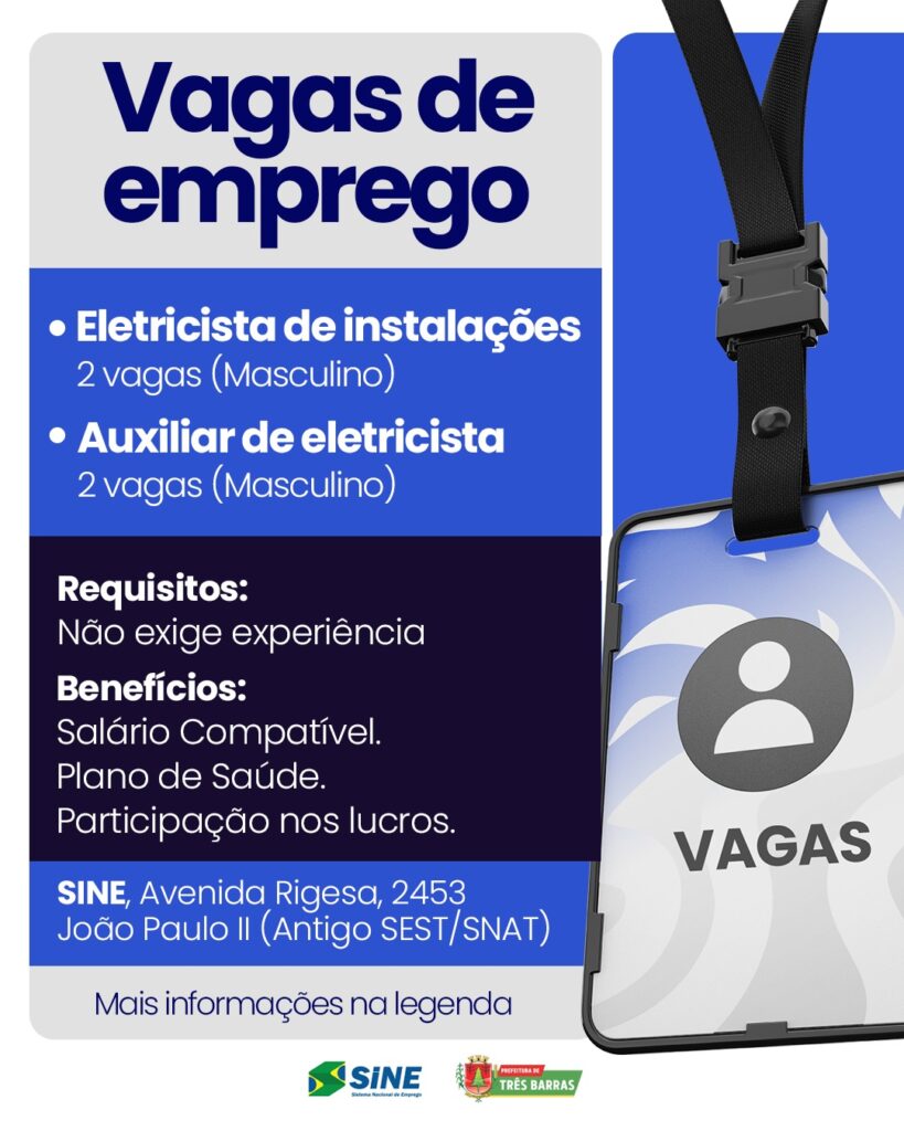 Atenção: SINE de Três Barras dispõe de Vagas de Emprego Atenção: SINE de Três Barras dispõe de Vagas de Emprego