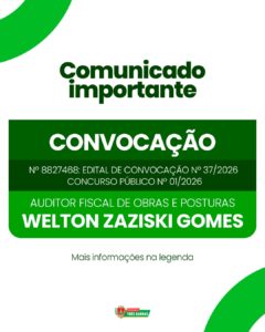 Atenção: Prefeitura de Três Barras convoca candidato aprovado no Concurso Público