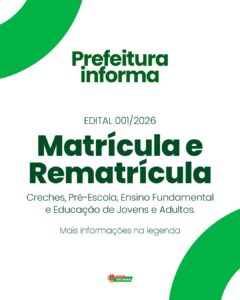 Prefeitura de Três Barras publica Edital (001/2026) de Matrícula e Rematrícula na Rede Municipal de Ensino