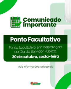 Três Barras terá Ponto Facultativo na próxima sexta-feira, 30 de outubro