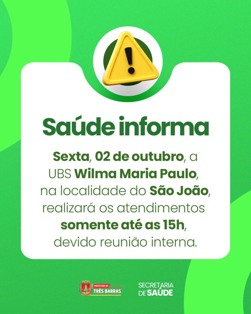 UBS Wilma Maria Paulo terá funcionamento reduzido nesta sexta-feira, 02 de outubro UBS Wilma Maria Paulo terá funcionamento reduzido nesta sexta-feira, 02 de outubro