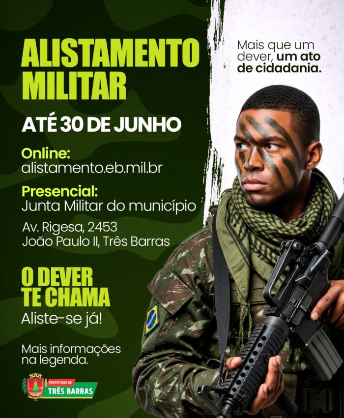 Prazo para o alistamento segue até o dia 30 de Junho