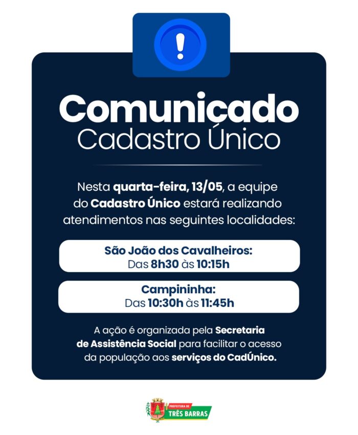 Prefeitura de Três Barras realiza mutirão de atendimento do Cadastro Único nesta quarta-feira (13)