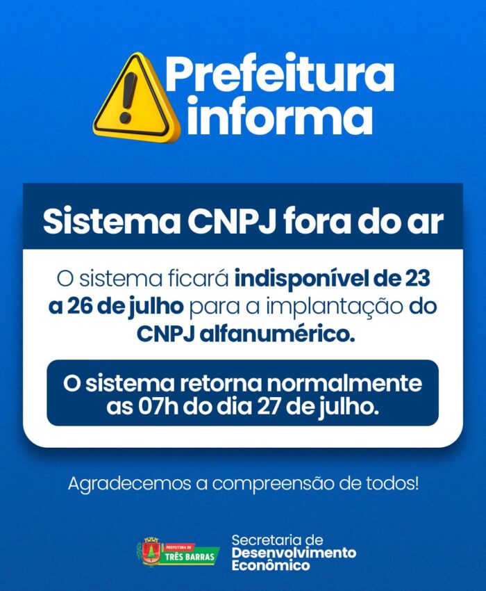 Sistema CNPJ está fora do ar; funcionamento retorna na próxima segunda-feira, 27 de Julho