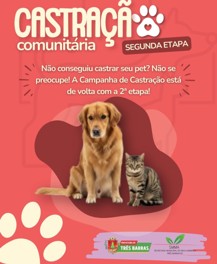 Três Barras realiza segunda etapa da Castração Comunitária de cães e gatos