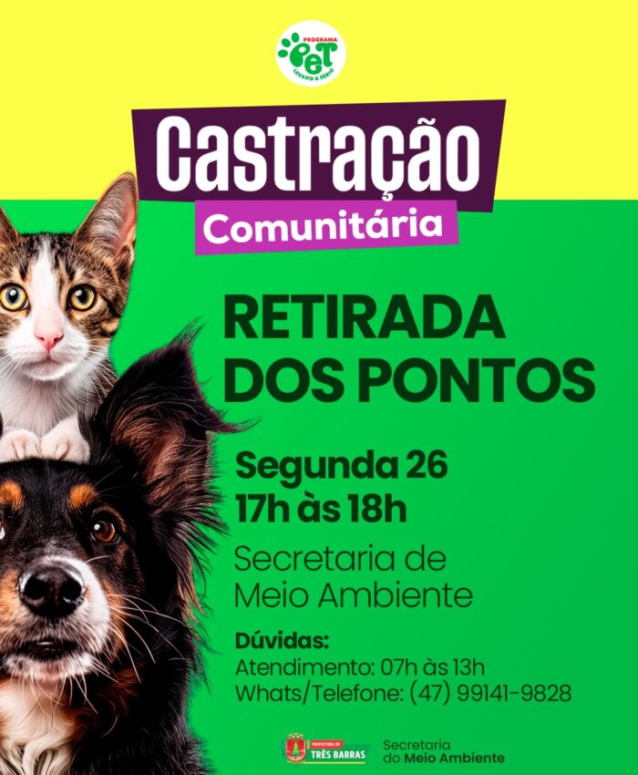 Atenção: Retirada de pontos dos animais castrados acontece nesta segunda-feira (26)