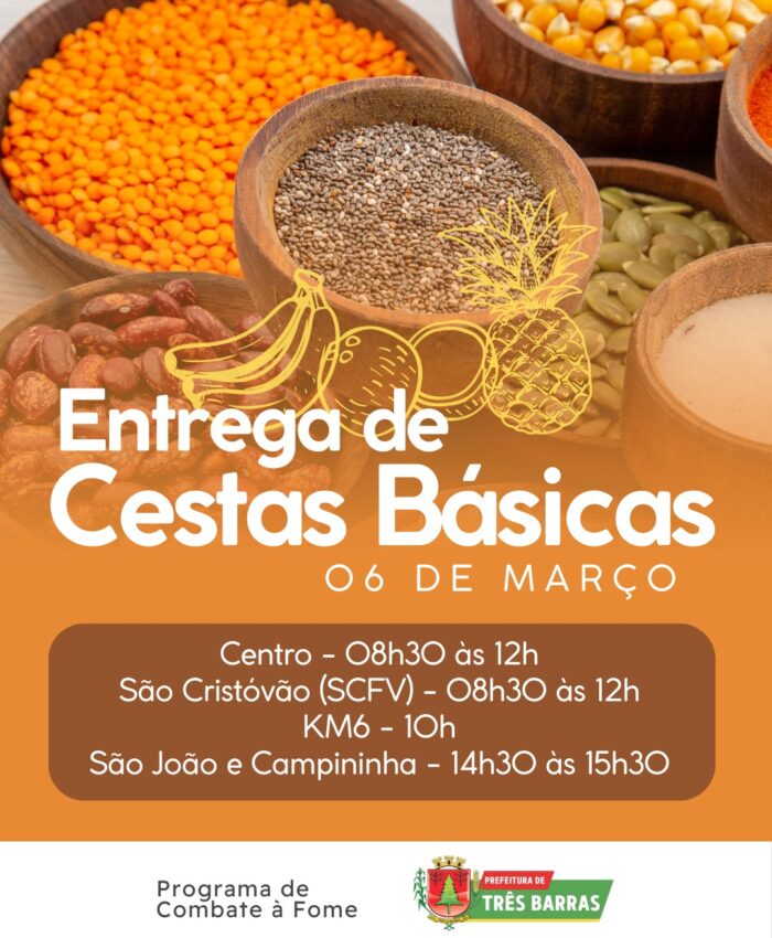 Prefeitura de Três Barras realiza entrega de cestas básicas nesta sexta-feira (06)