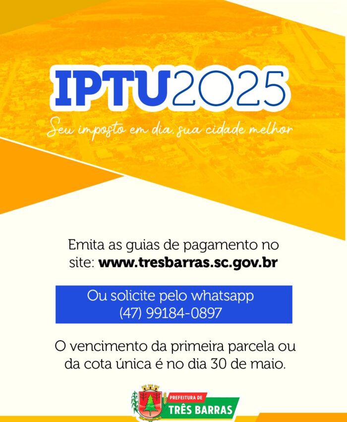 Carnês do IPTU já estão disponíveis aos contribuintes de Três Barras
